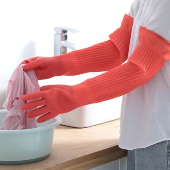 1 пара удлиненных перчаток для мытья посуды Силиконовая резиновая перчатка для мытья посуды для домашнего скруббера Кухонный инструмент для чистки