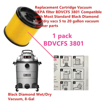 1 упаковка Картриджного вакуумного HEPA-фильтра BDVCFS 3801, Совместимого с деталями для влажных/сухих пылесосов Black Diamond объемом от 5 до 20 галлонов
