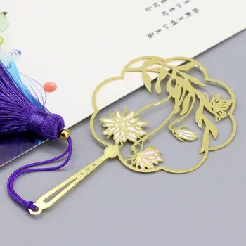 1 шт. Латунная металлическая закладка в виде шелкового цветка, веер в китайском стиле, классическая подарочная коробка для цветов с бахромой 2