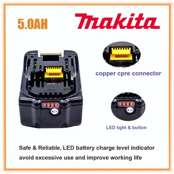100% Оригинальная Аккумуляторная Батарея Электроинструмента Makita 18V 5.0Ah со Светодиодной Литий-ионной Заменой LXT BL1860B BL1860 BL1850 7