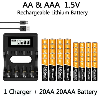 100% Оригинальная батарея 1.5V AA AAA Перезаряжаемая Литий-ионная батарея 9900 МВтч 1.5 V AA AAA Батарея USB зарядное устройство Длительный срок службы 15