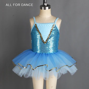 20183 Новый лиф с блестками цвета голубого озера и отделкой золотыми блестками, детские балетные пачки для девочек, танцевальный костюм для выступлений на сцене 12