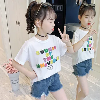 2023 Корея Летние детские топы с надписями, уличная одежда, футболки для малышей, толстовка, хлопковый топ, детская одежда с круглым вырезом и коротким рукавом