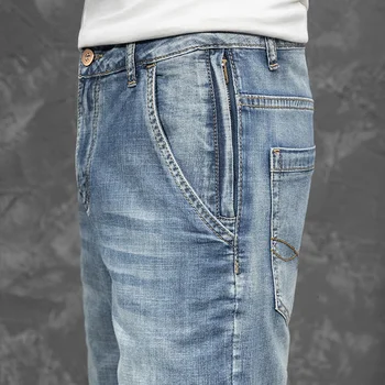 2023 Летние Новые мужские короткие джинсы в стиле ретро синего цвета в классическом стиле, модные повседневные джинсовые шорты из эластичного хлопка мужского бренда 7