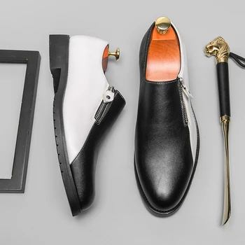 2023 Новая обувь для мужчин, Кожаная обувь, деловые модельные туфли, универсальная повседневная амортизирующая износостойкая обувь черного цвета 14