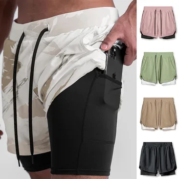 2023 Новые мужские шорты для бега 2в1 с внутренней подкладкой, компрессионные брюки, карман на молнии, спортивная одежда для спортзала, Баскетбольная тренировка, тренировка 4