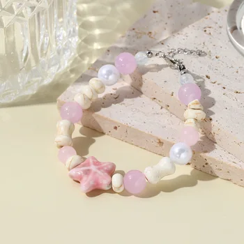 2023 Новый модный Розовый браслет с милой звездой, женский браслет-цепочка из бисера ручной работы для девочек, летние праздничные пляжные украшения 8