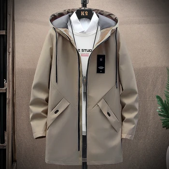 2023 Осень и зима, новый тонкий тренч средней длины в корейском стиле, уличная куртка для мужчин, плюс тренд на толстую флисовую куртку