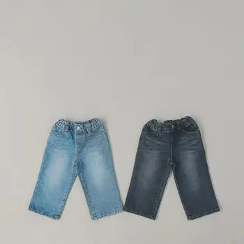 2023 Осень, Новые Детские Джинсовые брюки, Винтажные джинсы для маленьких девочек, Повседневные брюки для Милых мальчиков, Модная Детская джинсовая одежда 4