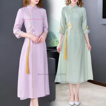 2023 улучшенное китайское платье ципао с национальной цветочной вышивкой cheongsam, восточное винтажное платье, вечернее платье для банкета, vestido 10