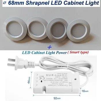4шт ∅ 68 мм светодиодная лампа Shrapnel под шкафом с источником питания Вход AC 220 В Выход DC 12 В Внутренняя потолочная лампа для гардероба 7