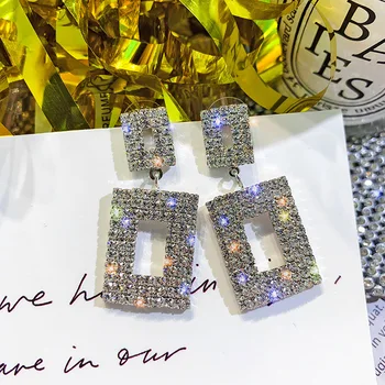 Exknl Роскошные серьги-капли с блестящими кристаллами Золотого, серебряного цвета, квадратные висячие серьги со стразами для женщин, украшения для свадебной вечеринки 9