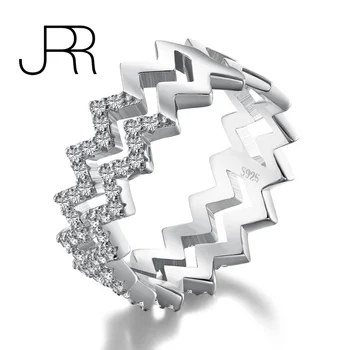 JRR Новое поступление Стерлингового серебра 925 пробы, 18-каратные двойные линии, волна, Высокоуглеродистые бриллианты, Драгоценный камень, Свадебное Изящное кольцо, Ювелирные изделия, Бесплатная доставка