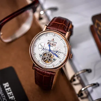 Reef Tiger / RT Лучший бренд класса Люкс, мужские часы с Турбийоном из розового золота, Многофункциональные Автоматические часы, Сапфировое стекло RGA1903 3