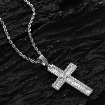 S925 Стерлингового серебра в стиле хип-хоп, камень CZ, выложенный побрякушками, Подвески в виде креста, Ожерелья для женщин, мужчин, рэпперов, Прямая доставка 2