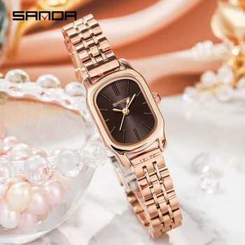 SANDA Роскошные женские наручные часы с кожаным циферблатом, маленькие модные повседневные водонепроницаемые женские кварцевые часы с подарочной коробкой Reloj Muje