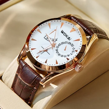 Sdotter WOKAI высококачественный модный повседневный персонализированный мужской кожаный ремень кварцевые часы мужские деловые спортивные часы простое ретро 14