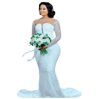 Vestito Sposa Прозрачные бусины с круглым вырезом и пайетками, свадебные платья в Африканском стиле, русалка со стреловидным шлейфом, свадебные платья больших размеров 11
