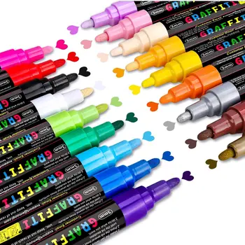Акриловые ручки, 18 цветов, акриловые маркеры, ручки для рисования, производители красок для камней, стекла, ткани, холста -Художественные принадлежности для рукоделия 15