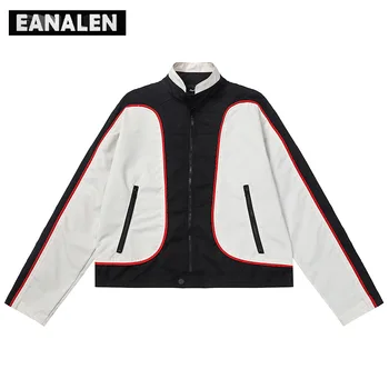 Байкерская гоночная куртка Harajuku в стиле ретро с цветными блоками, мужская уличная куртка оверсайз в стиле рок-панк, повседневная куртка с воротником в стиле бойфренда, Женская 4