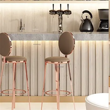 Барный стул Nordic из нержавеющей стали для домашнего использования, кухонная мебель, Барные стулья, роскошные барные стулья с высокой спинкой для отдыха, Барные стулья на высоких ножках 14