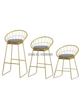 Барный стул чистый красный современный простой высокий стул с модной спинкой, железный стул для домашней столовой, табурет для магазина одежды, фото