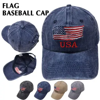 Бейсболка с американским флагом, женская дышащая, регулируемая по воде, сшитая для стирки шляпа с вышивкой в стиле ретро из старого хлопка W9P7 11