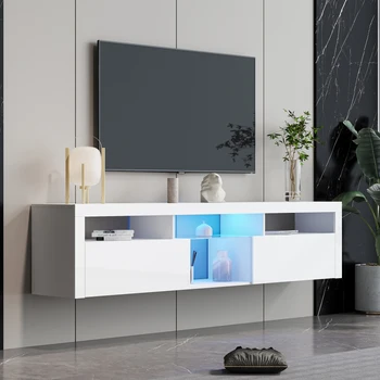 Белый современный простой шкаф для телевизора, 2 шкафа для хранения с открытыми полками для гостиной, спальни 7