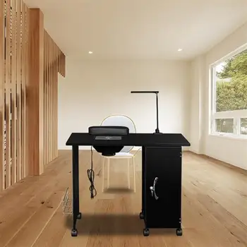 Большой маникюрный стол с черной железной рамой, оборудование для салона красоты, маникюрный стол со светодиодной подсветкой, маникюрный стол со шкафчиками 4