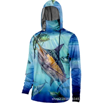 Быстросохнущая Одежда для рыбалки, Мужская Солнцезащитная Маска с длинным рукавом, рубашки для рыбалки с капюшоном Upf 50 +, Трикотажные изделия с защитой от ультрафиолета, пуловер