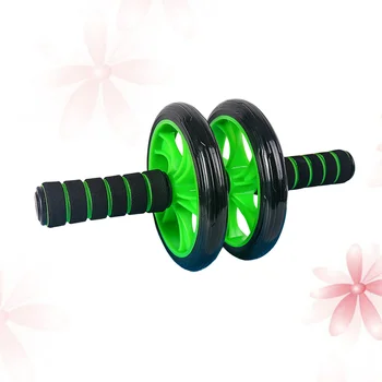 Валик для упражнений на 2 колеса, Нескользящая губчатая ручка, колеса, валик для тренировки пресса, тренажер с ковриком для йоги для фитнеса (зеленый) 7