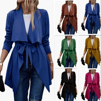 Весенне-осеннее женское пальто с завязками на талии, ветровка, Многоцветный тренч для женщин 13