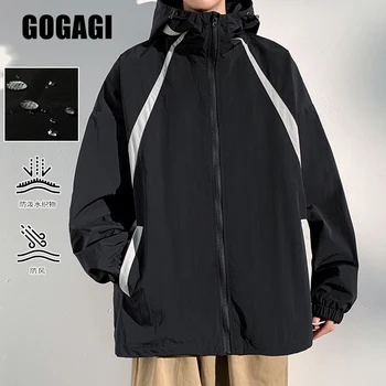 Весенняя водонепроницаемая куртка на молнии в корейском стиле, мужская модная Свободная куртка-бомбер, ветровка с капюшоном, пальто в стиле харадзюку, повседневная уличная одежда в стиле Харадзюку. 7