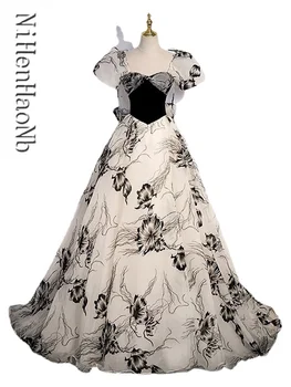 Вечернее платье, элегантное пышное платье в пол с коротким рукавом трапециевидной формы, Тюлевые Черные Новые вечерние платья для женщин 7