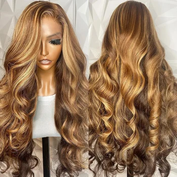 Выделите Прозрачные парики из человеческих волос с объемной волной 13 × 4 13 × 6 блондинов, предварительно выщипанные Бразильские Бесклеевые парики с кружевной фронталкой 360 для женщин 11