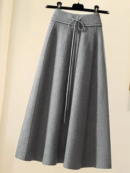 Вязаная юбка Женская Осенне-зимняя новая корейская версия, универсальная, тонкая, средней и длинной длины, трапециевидная, со складками 11