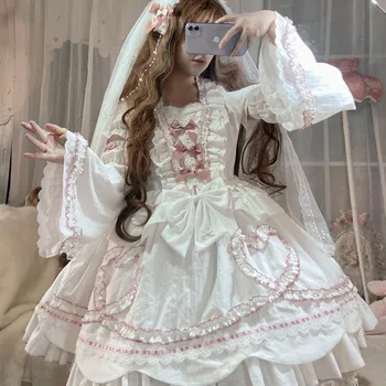 Дворцовое платье принцессы Сладкой Лолиты с милым кружевным бантом в стиле ретро Falbala с высокой талией Викторианское платье Kawaii Girl Gothic Lolita Op Loli 7