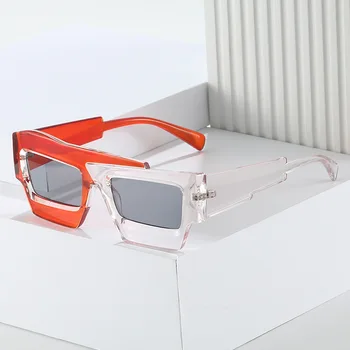 Двухцветные квадратные солнцезащитные очки неправильной формы, Женские солнцезащитные очки в стиле пэчворк в стиле ретро, Черные очки в стиле хип-хоп, Мужские прямоугольные очки 4