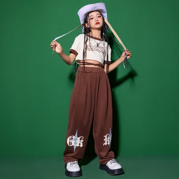 Детская подростковая одежда в стиле хип хоп, укороченный топ, футболка, уличная одежда, штаны для бега трусцой для девочек, джазовые танцевальные костюмы, одежда для шоу 7