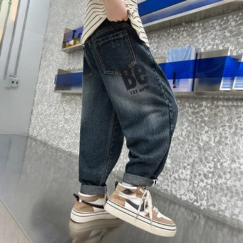 Детские джинсы для мальчиков; осенняя мода; утепленная классическая одежда; детские брюки; повседневные брюки; Новинка 2023 года; Весенние брюки из 100% хлопка; 7