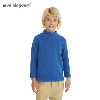 Детские флисовые рубашки Mudkingdom, теплые футболки с высоким воротом для мальчиков и девочек, однотонные пуловеры с длинными рукавами, топы, осенне-зимняя одежда