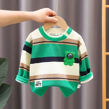 Детский осенний свитер 2023 года, новая весенняя одежда для мальчиков, легкий топ в полоску с длинными рукавами для детей и младенцев, модные детские вещи 8
