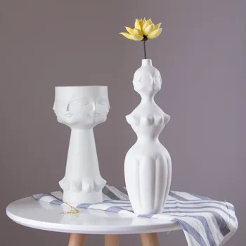 Домашний декор в скандинавском стиле Абстрактная Гидропонная ваза с человеческим лицом Простые украшения для стола в гостиной Керамические кашпо для сухих цветов 13
