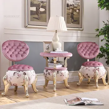 Европейские тканевые стулья для гостиной, Ретро-табурет для макияжа в спальне, Балкон для отдыха, Небольшой стол и стул, набор мебели для гостиной