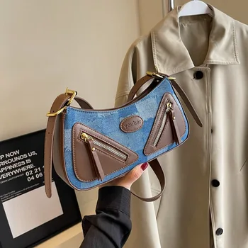 Женская сумка через плечо в стиле ретро, модная сумка через плечо, холщовые кожаные дизайнерские сумки подмышками, простые сумки-тотализаторы, женские кошельки и сумки