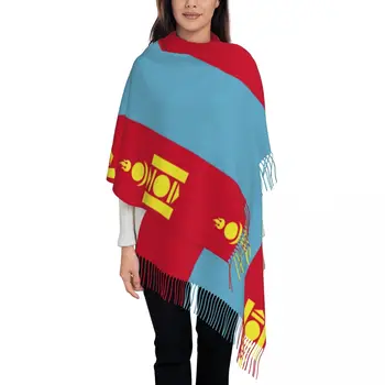 Женский шарф с кисточками, украшенный флагом Монголии, модный шарф-шаль 15