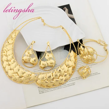Женское классическое Золотое / посеребренное ожерелье, серьги, браслет, кольцо из Дубая, Франция, модные украшения для женщин, аксессуары для вечеринок 13