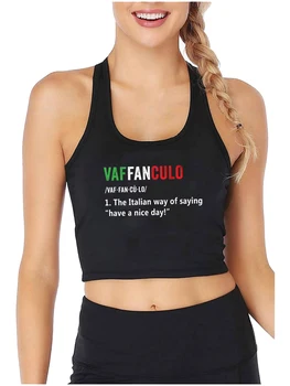 Забавный дизайн цитат из итальянских высказываний Vaffanculo, Сексуальный облегающий укороченный топ, Женские хлопковые спортивные майки для фитнеса, креативный камзол 5