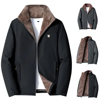 Зимние куртки для мужчин, утолщенная однотонная повседневная куртка с длинными рукавами из композитной шерсти ягненка, теплая куртка высокого качества куртка