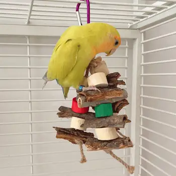 Игрушка для птиц Деревянная игрушка-насест для птиц, устойчивая к укусам Подставка для мелких и средних птиц, Избавляющая от скуки, улучшающая клетку для попугаев 2